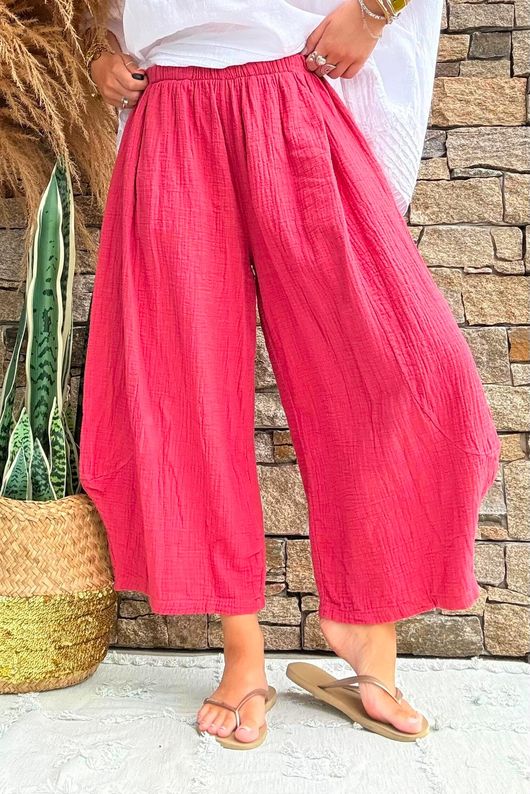 Annie Cushion Cotton Barrel Culotte Pant Rhubarb Rose